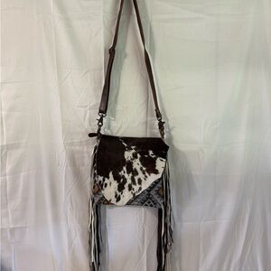 Myra Brown and White Fringe Shoulder Bag